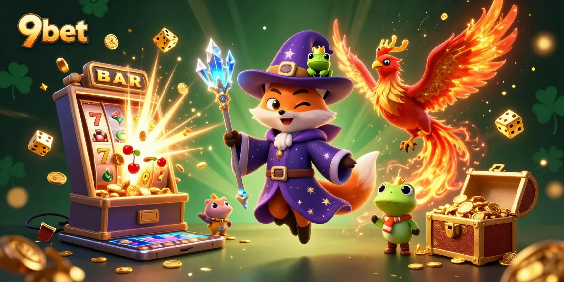 Experience thrilling gameplay with 9bet's enchanting 3D casino scene featuring a wizard and phoenix.