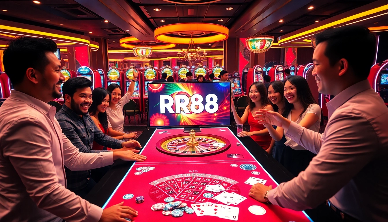 Experience thrilling moments with the RR88 APK at an upscale casino scene.
