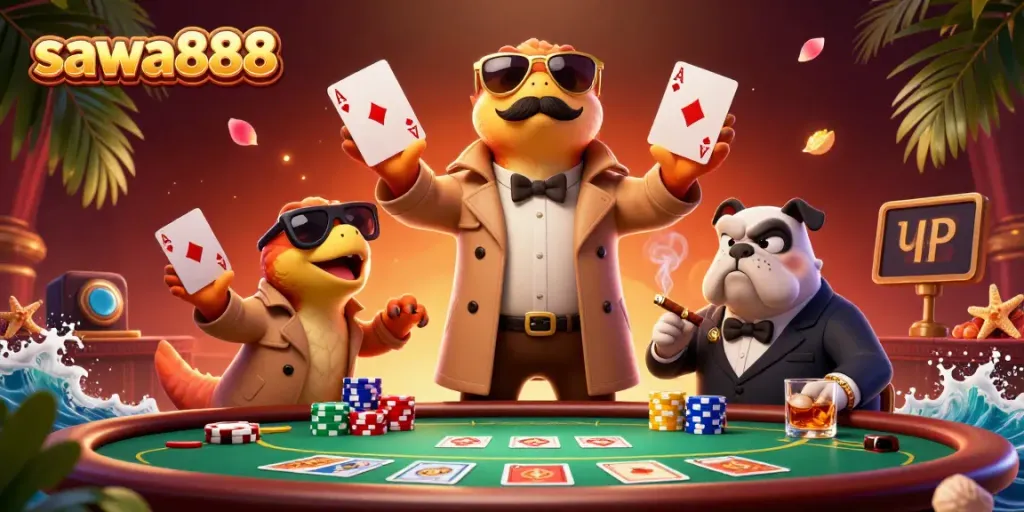 Experience excitement at the sawa888 VIP casino featuring raptors in disguise entering with poker elements.