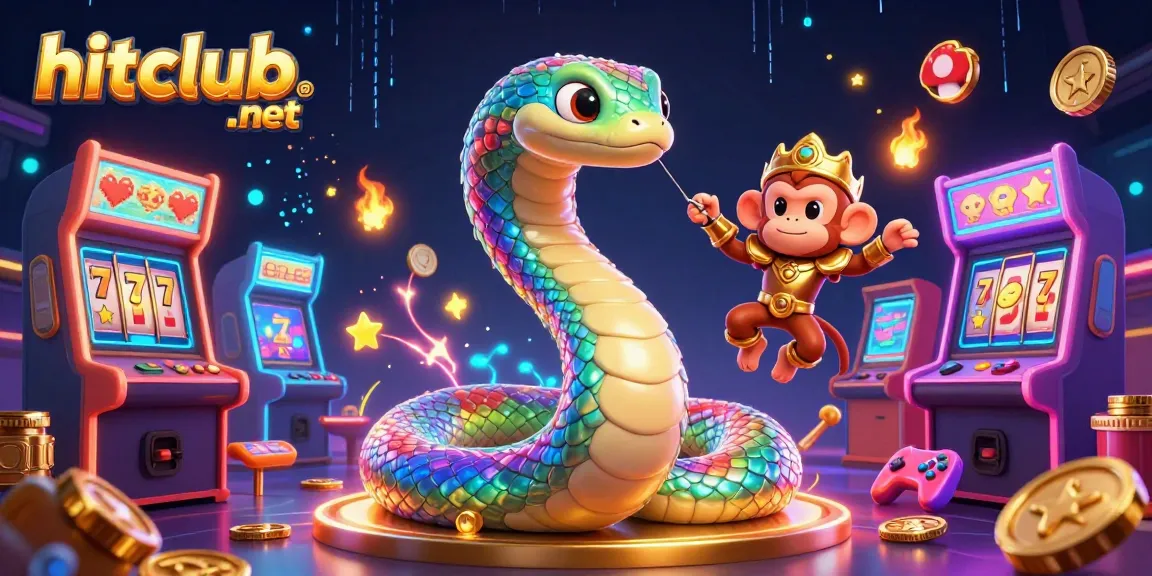 Engage with hitclub-net's vibrant 3D illustration of playful characters in a dynamic casino setting, showcasing colorful game elements.