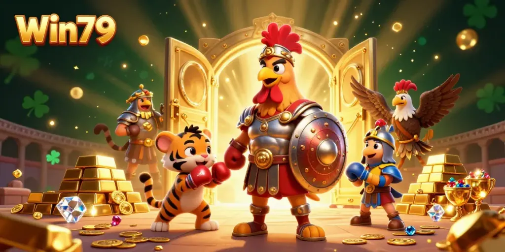 Experience immersive gameplay with Win79 through a dazzling scene filled with treasures and game elements.