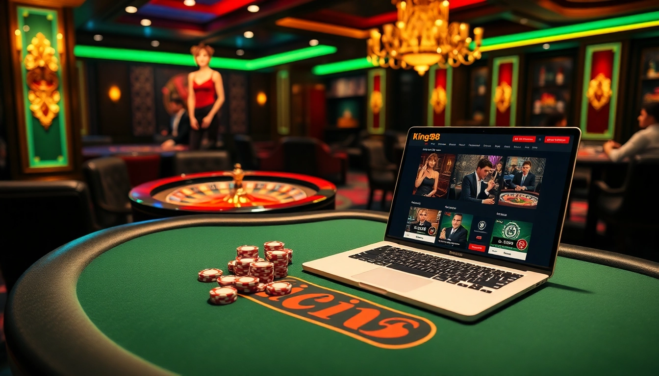 Experience the thrill of king88 at a lavish casino table, where high-stakes poker meets live betting excitement.