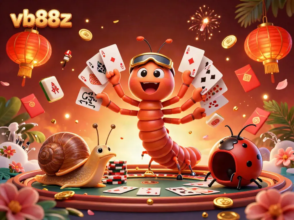 Experience the excitement of vb88z with a lively 3D illustration featuring casino characters and vibrant game elements.