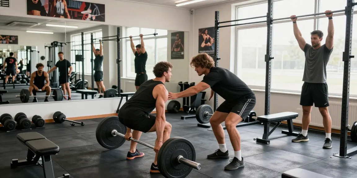 Group of bodybuilders training in gym with Prime Pharma Steroiden, showcasing strength and teamwork.