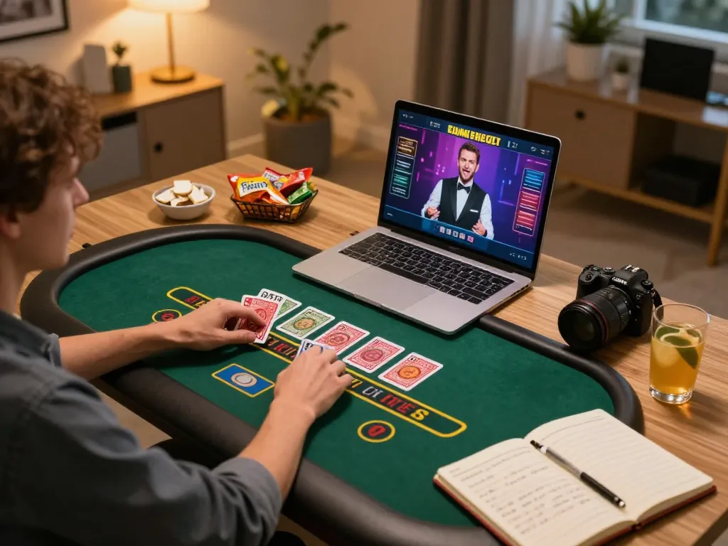 Engaged player utilizing du 88 online casino for live dealer blackjack game, focused on strategic gameplay