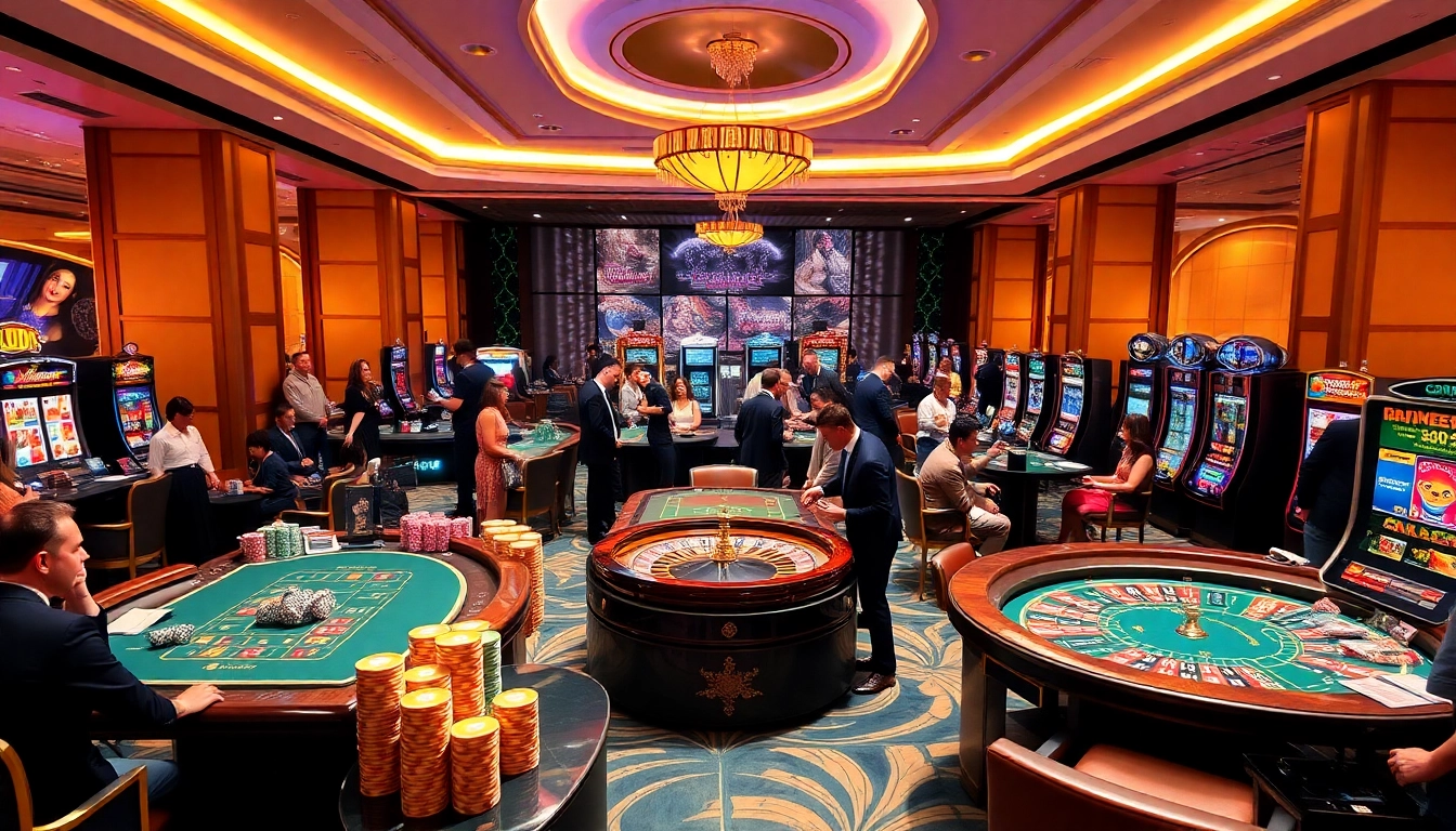 Experience the vibrant gaming atmosphere at https://lucky88sss.com/ with luxurious casino tables and engaging players.