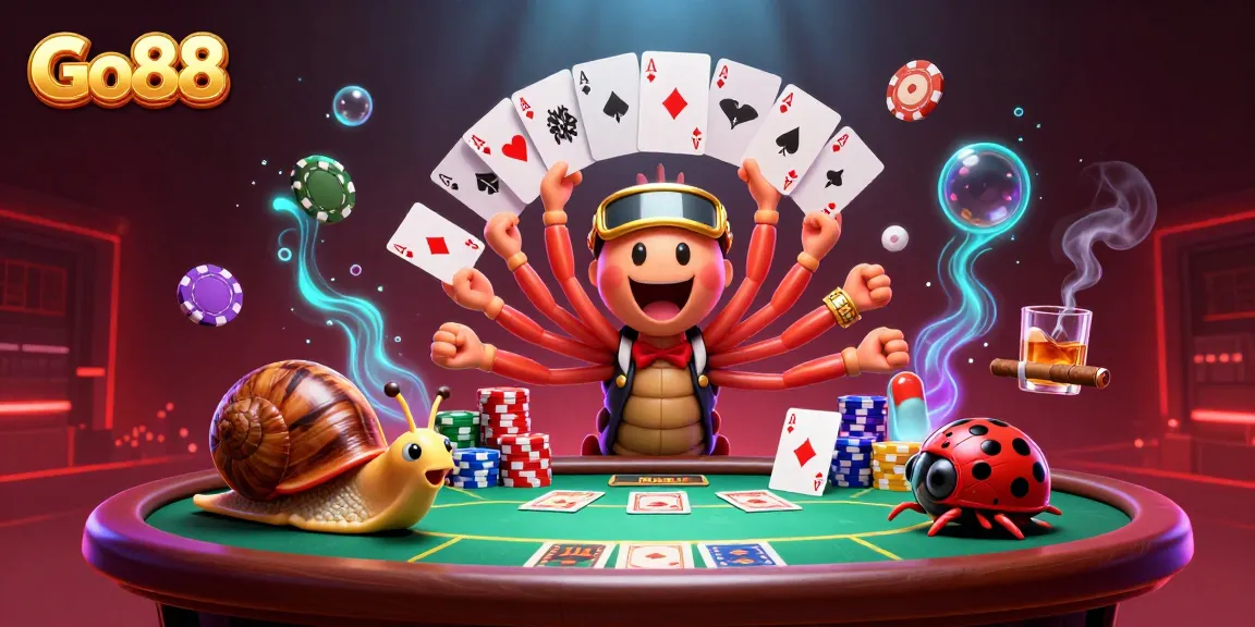 Experience the excitement at Go88 with a unique 3D casino illustration featuring vibrant characters and action.