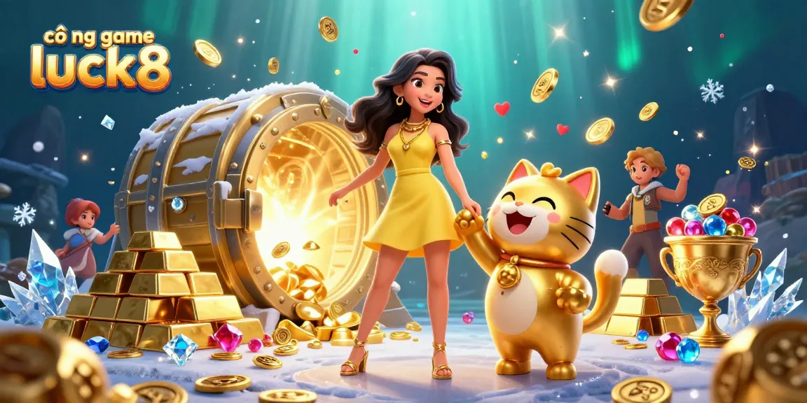 Experience the excitement at cổng game luck8 with golden coins and a cheerful mascot.