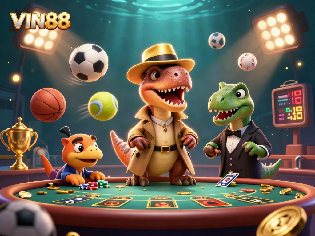 Win big at VIN88 with an exciting blackjack scene featuring a velociraptor card counter!