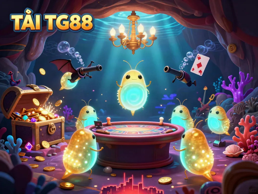 TẢI TG88 enhances gameplay as glowworms illuminate a casino cave, enriching the gambling experience with vibrant elements.