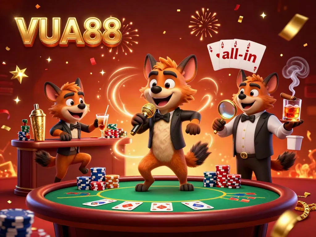 Experience the vibrant casino atmosphere at VUA88 with hyenas bringing laughter and excitement.