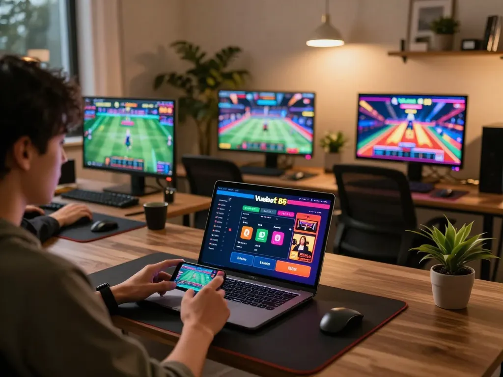 Engaging in exciting bets on Vuabet 88 during a lively online gaming session at home.