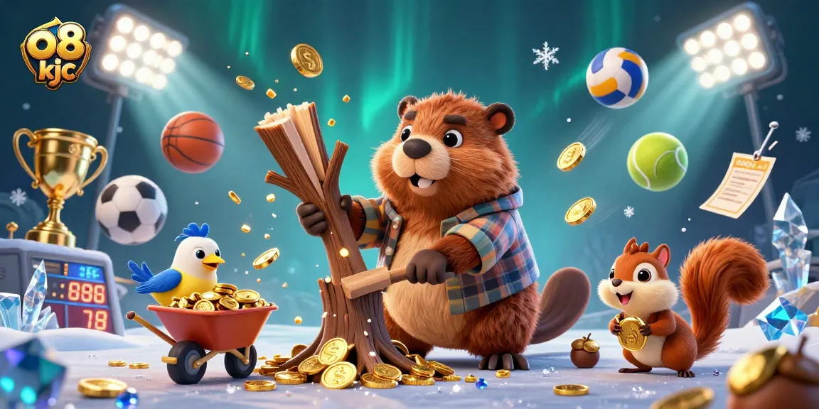 Experience dynamic sport betting action with o8 kjc, featuring cartoon beaver and gold coins.