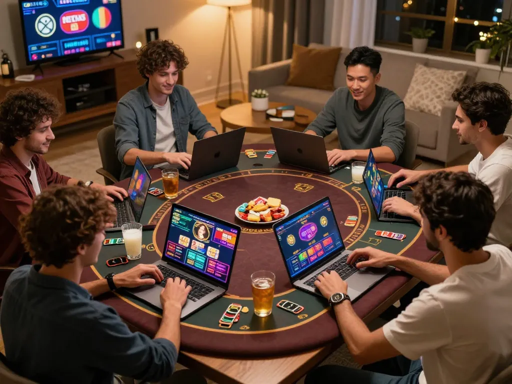 Engaged players at home enjoying games on nk88.com, showcasing strategic online gambling.