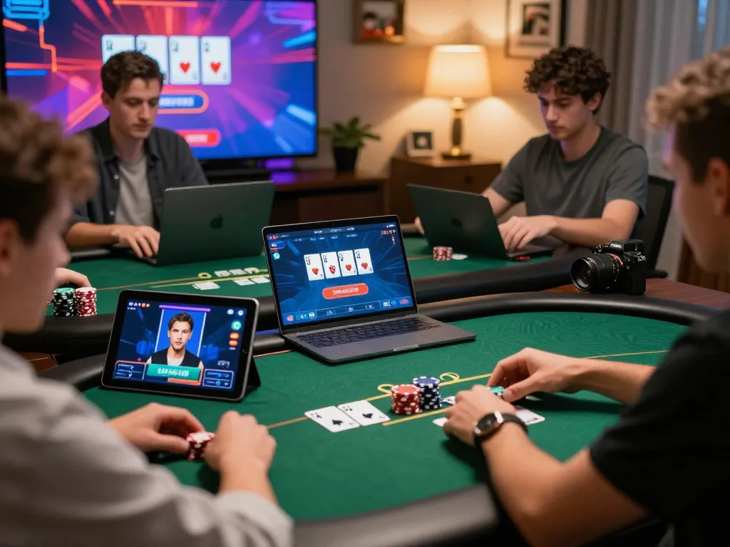 Engaged players in DA88 online poker game showcasing strategic betting decisions and vibrant digital interface.