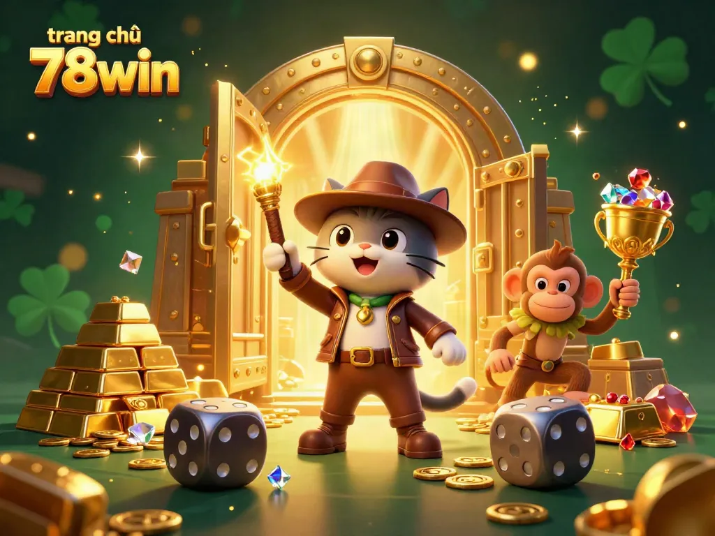 Experience the excitement with the vibrant 3D scene of trang chủ 78win, showcasing exploration and treasure.