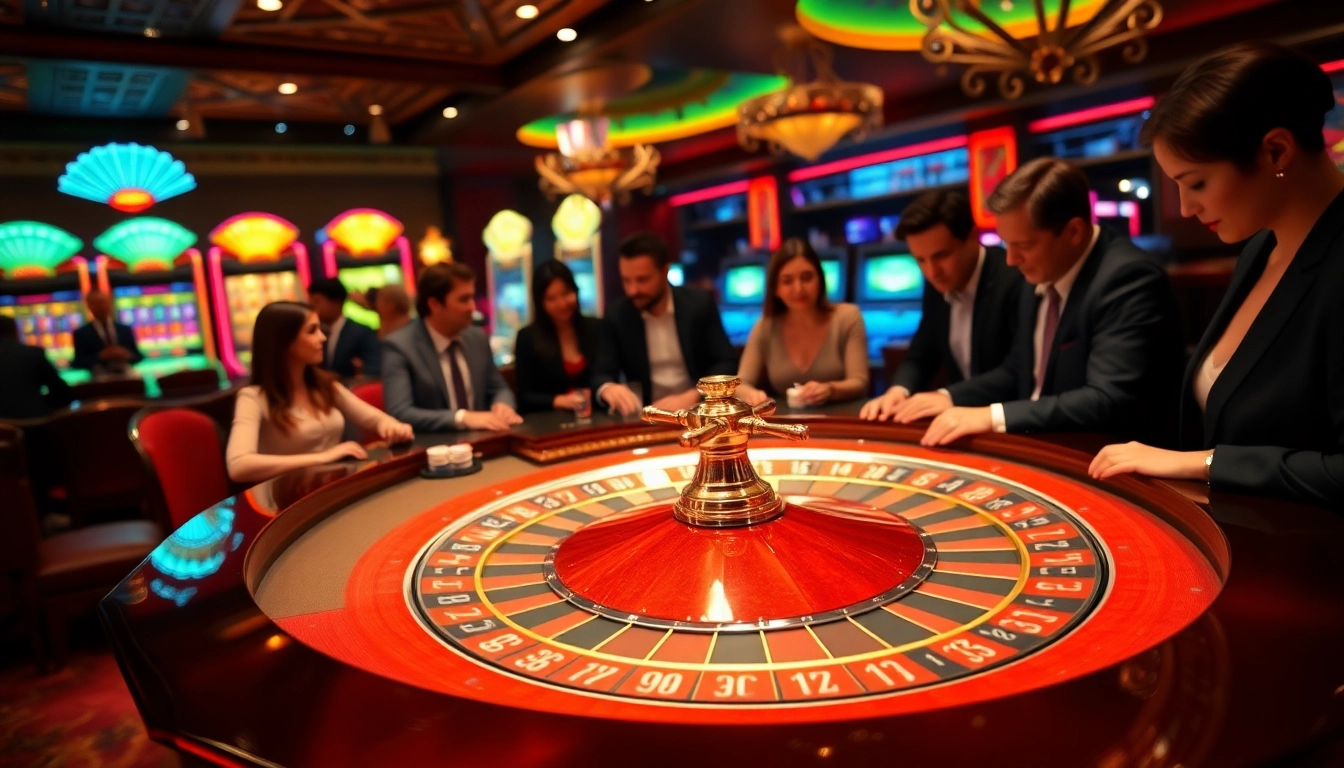 Exciting betting scene at 89bet.green featuring roulette and diverse players engaging in luxe casino atmosphere.