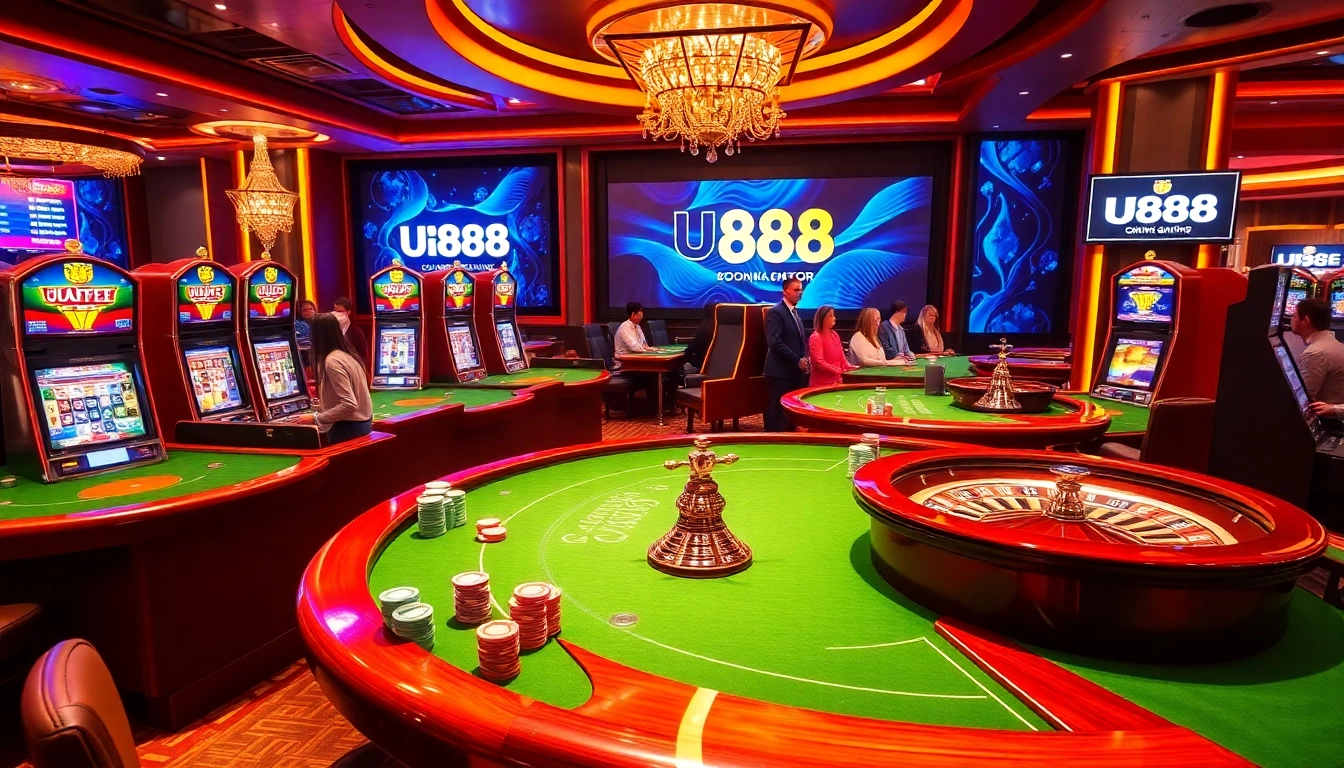 Experience thrilling games at U888 with vibrant poker tables and slot machines.