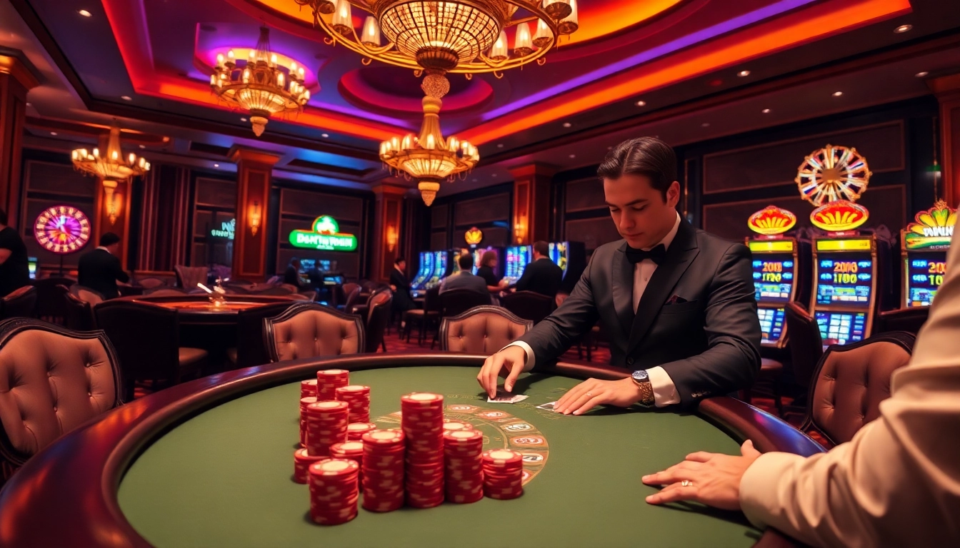 Play poker at 123Win with a stunning casino backdrop, vibrant chips, and thrilling atmosphere.