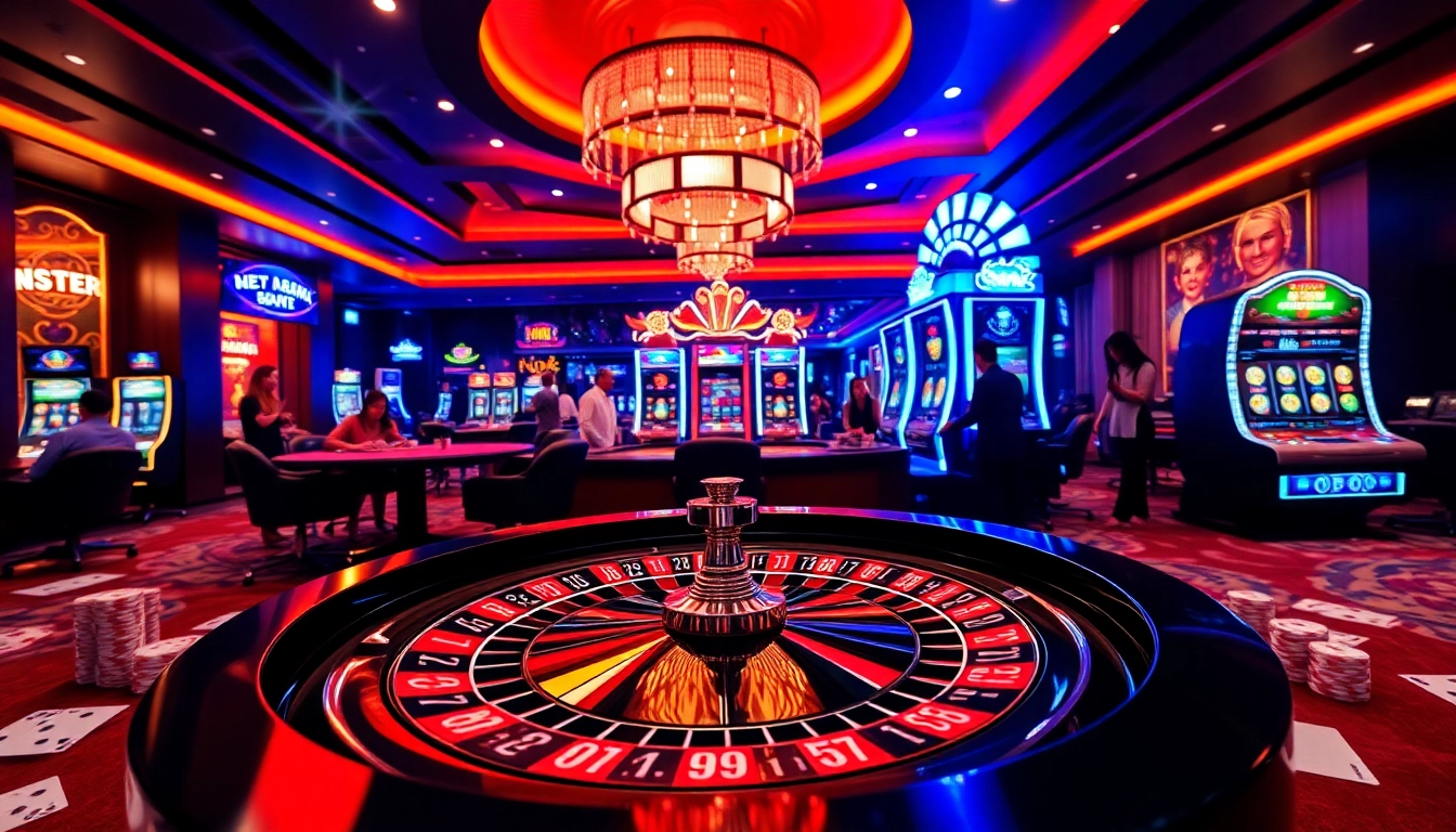 Play exciting games at nhà cái OK365, highlighted by luxurious casino elements and vibrant atmosphere.