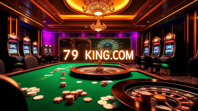 Engaging players at a lively casino table with poker elements highlighting 79KING COM excitement.
