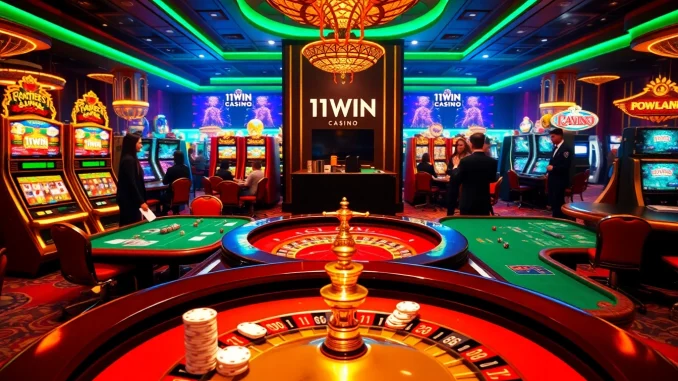 Experience excitement at 11WIN Casino with lively table games, colorful slots, and vibrant atmosphere.