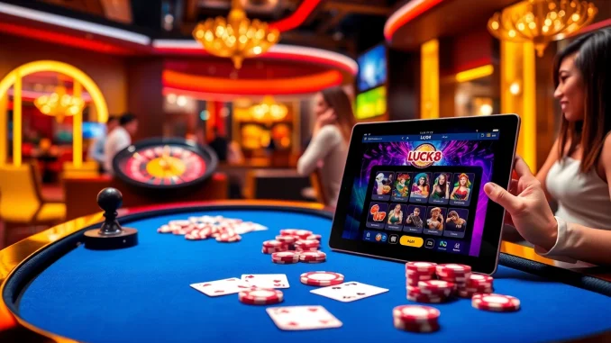 Engaging players at LUCK 8 experience thrilling casino games in a vibrant setting.