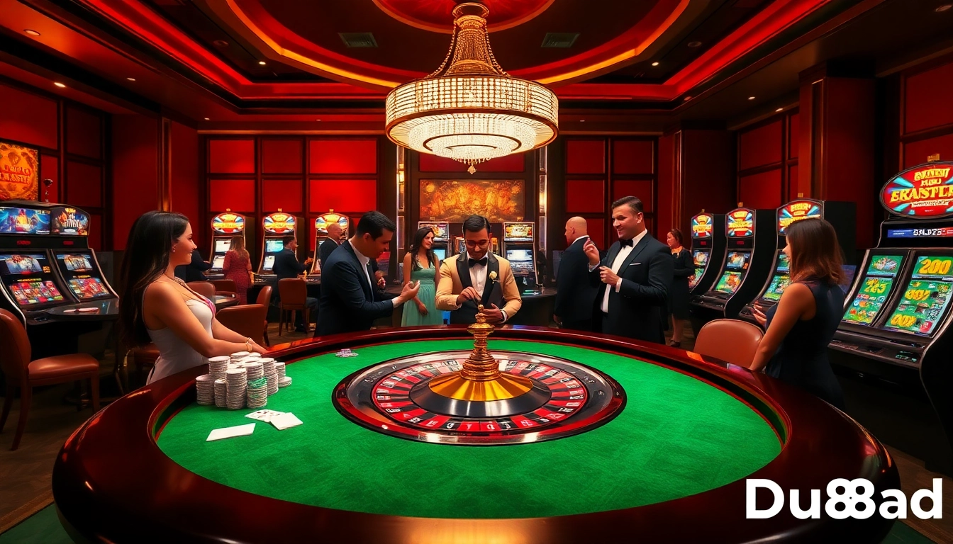 Players engaging at a luxury roulette table scene reflecting Du88.ad's exciting atmosphere.