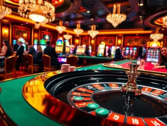 Excited players engaging in casino games at sin88, featuring roulette and slot machines.