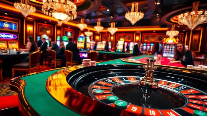 Excited players engaging in casino games at sin88, featuring roulette and slot machines.