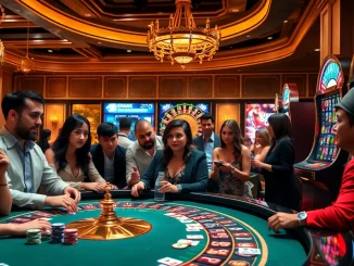 Gambling enthusiasts enjoying poker and roulette at https://8xbetsports.com casino scene.