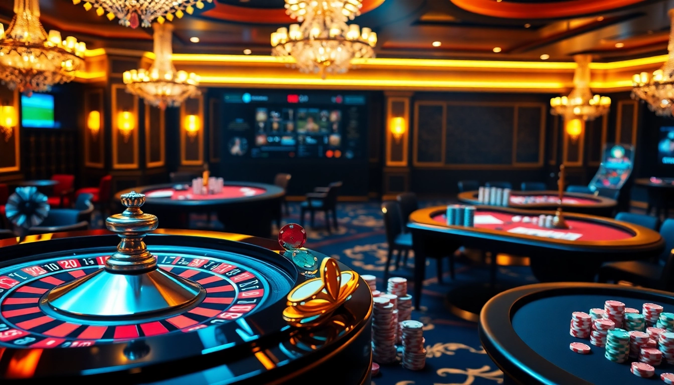 Experience the thrill of gambling at Vaoluoitv with a luxurious casino scene featuring roulette and poker elements.