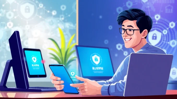 在多台设备上展示的快连下载 VPN 应用，体现现代安全性与连接性。