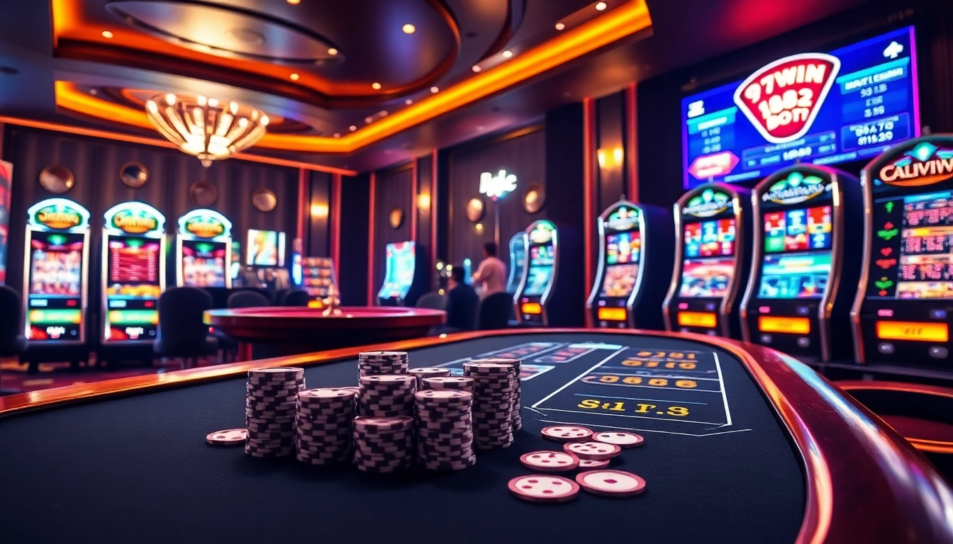 Experience excitement at 78win.bot as gamblers enjoy luxurious casino games with poker chips and a roulette wheel.