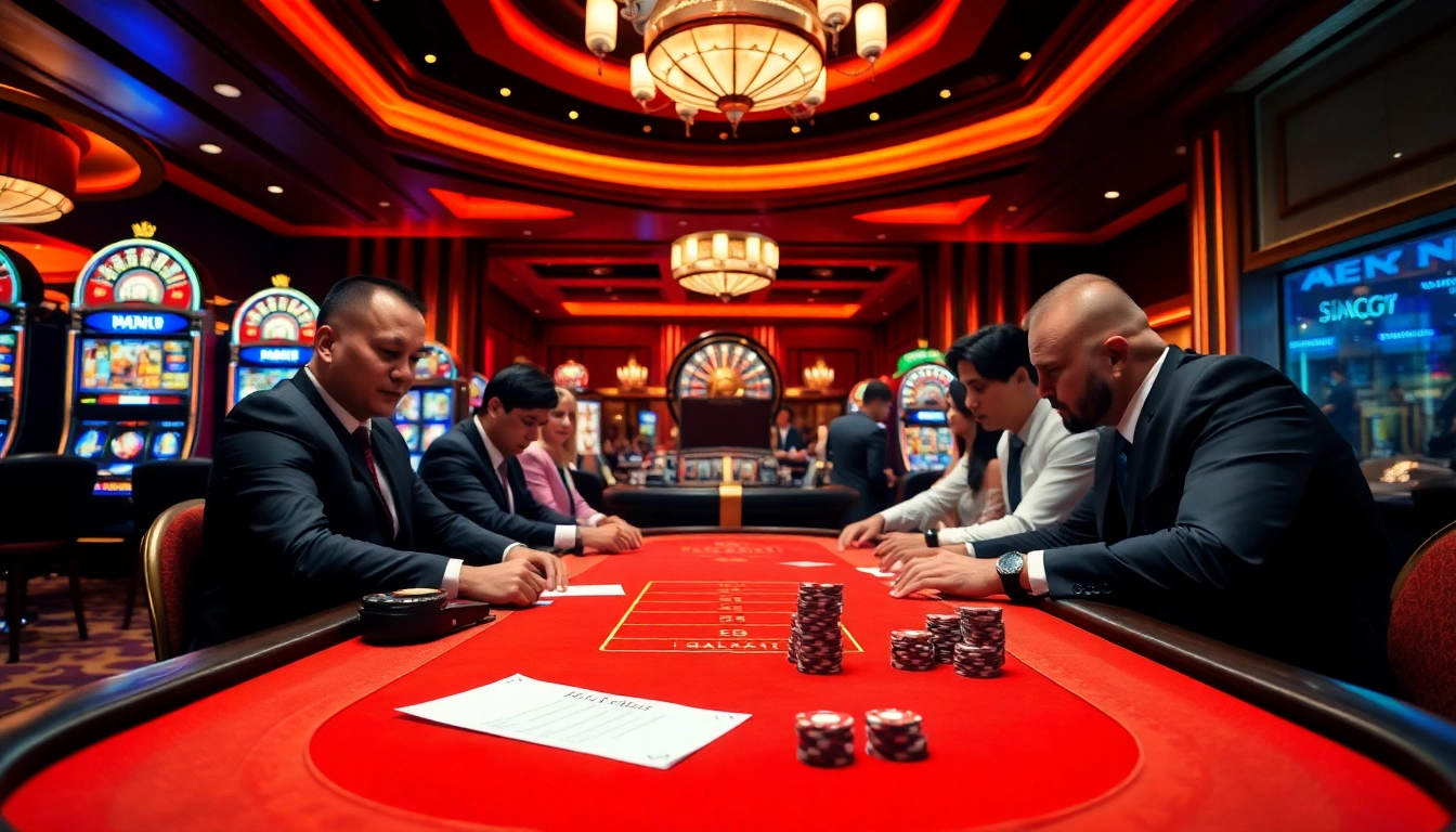 Exciting game action at https://km88.company/ poker table, showcasing skilled players and vibrant casino ambiance.