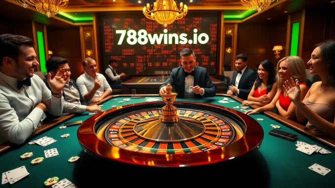 Players enjoying high-stakes action at 78wins.io, featuring a roulette table and vibrant casino atmosphere.