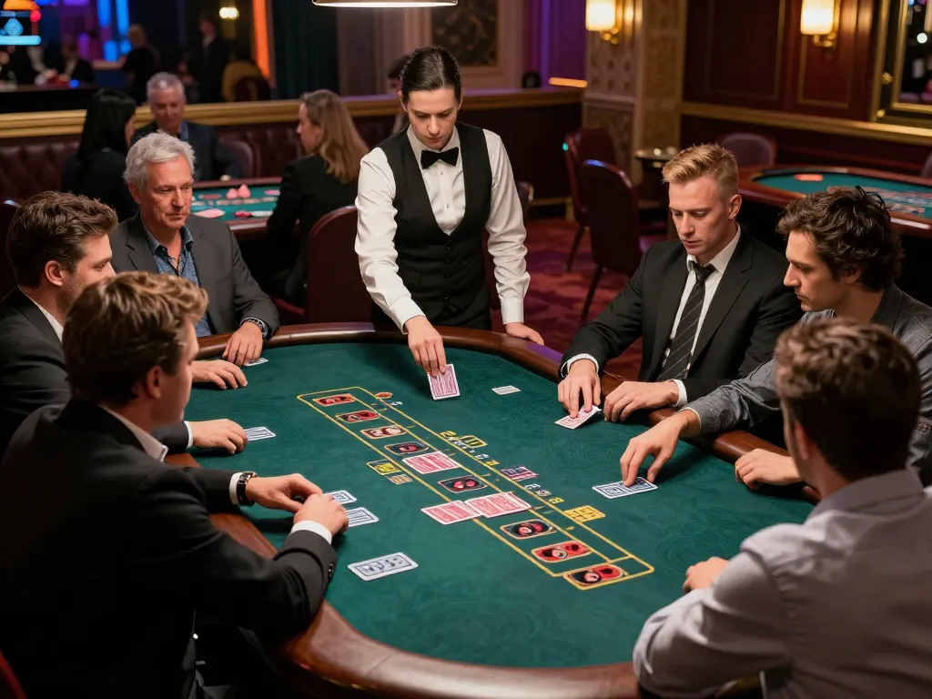 Players enjoying a thrilling live dealer Baccarat game at GVUI casino, showcasing intense gameplay and modern luxury