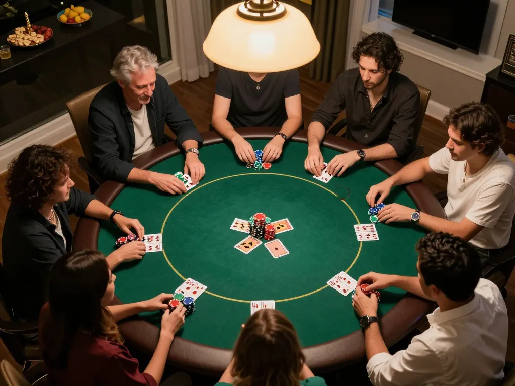 W188 poker game night with players enjoying a friendly poker session at home.