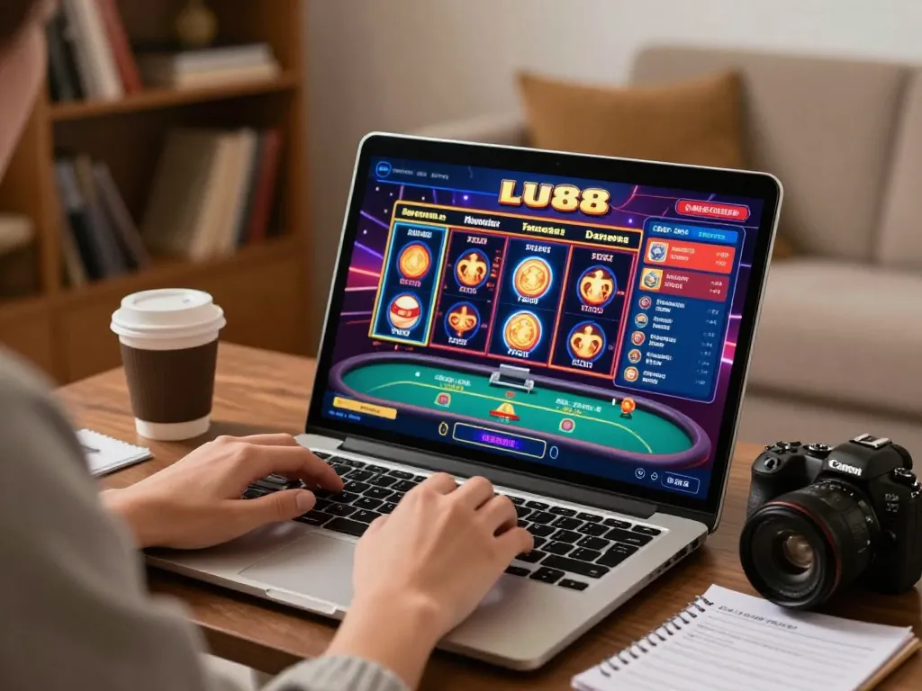Engaged player enjoying Lu88 casino online gaming experience with vibrant slots displayed.