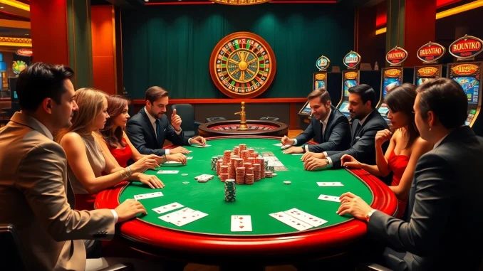 Experience the excitement of gambling at https://gg88.media/ with players enjoying poker at a luxurious casino table.