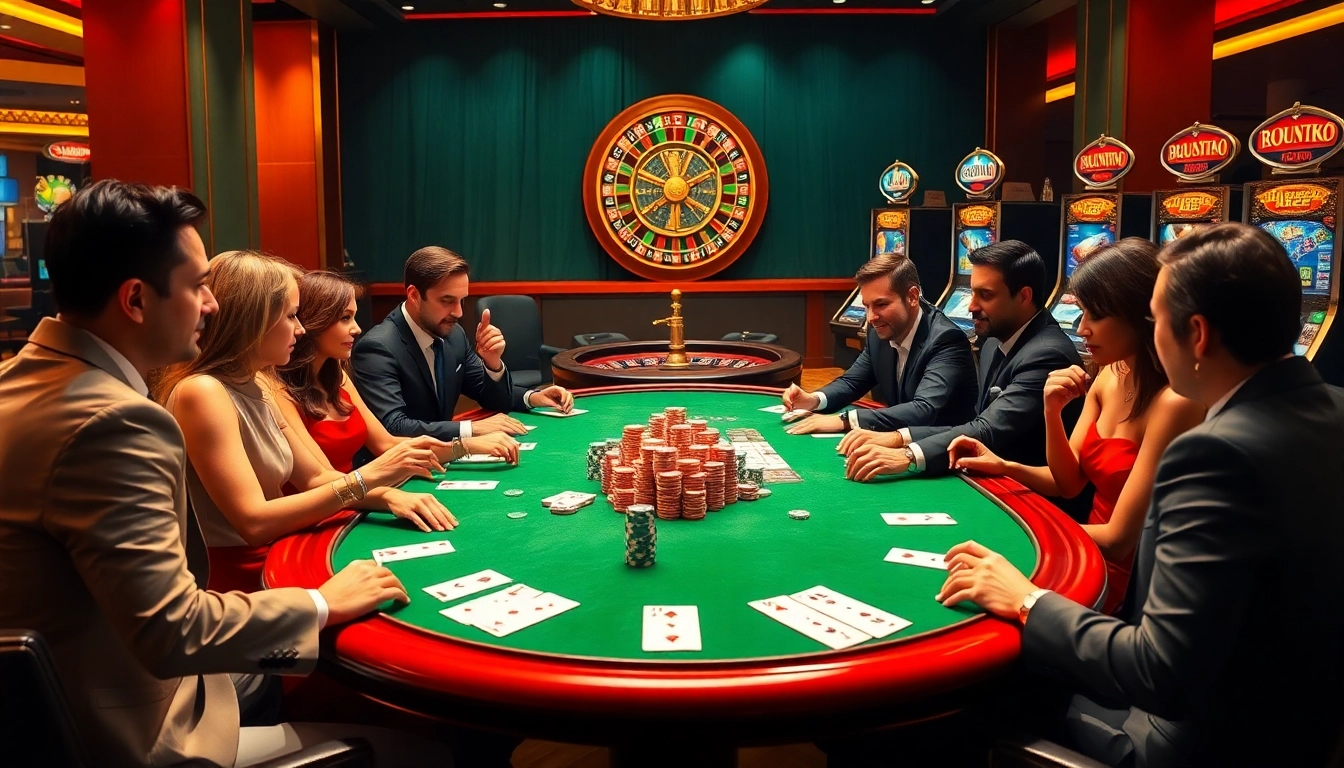 Experience the excitement of gambling at https://gg88.media/ with players enjoying poker at a luxurious casino table.