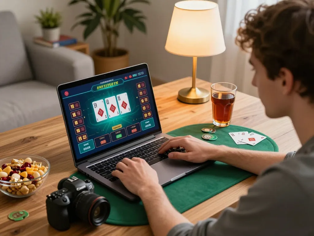 Engaging in Da88 đăng nhập for online poker gaming at home with a relaxed atmosphere.