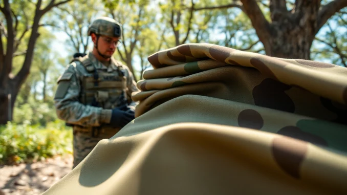 Bekijk camouflage stoffen in gebruik tijdens militaire inspectie in de natuur.