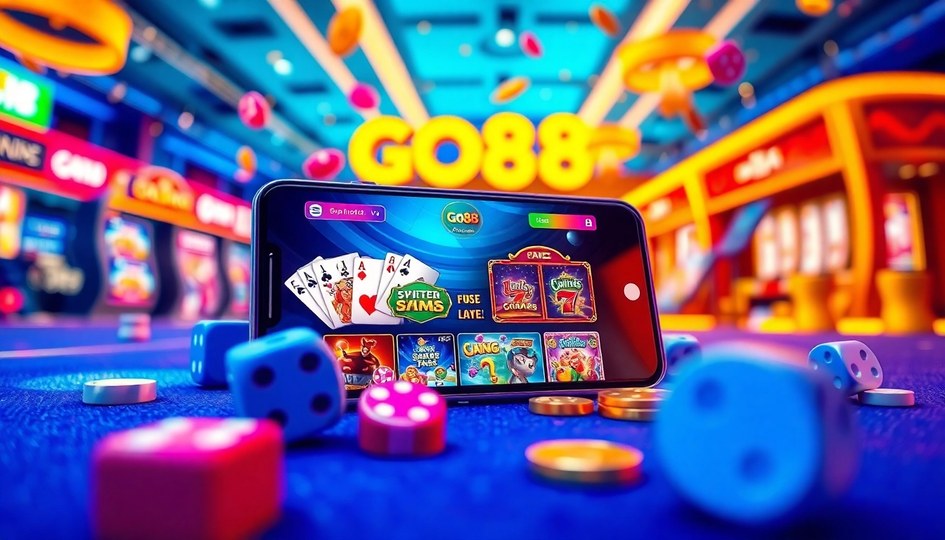 GO88 mobile gaming experience with card games and animated graphics, highlighting excitement.