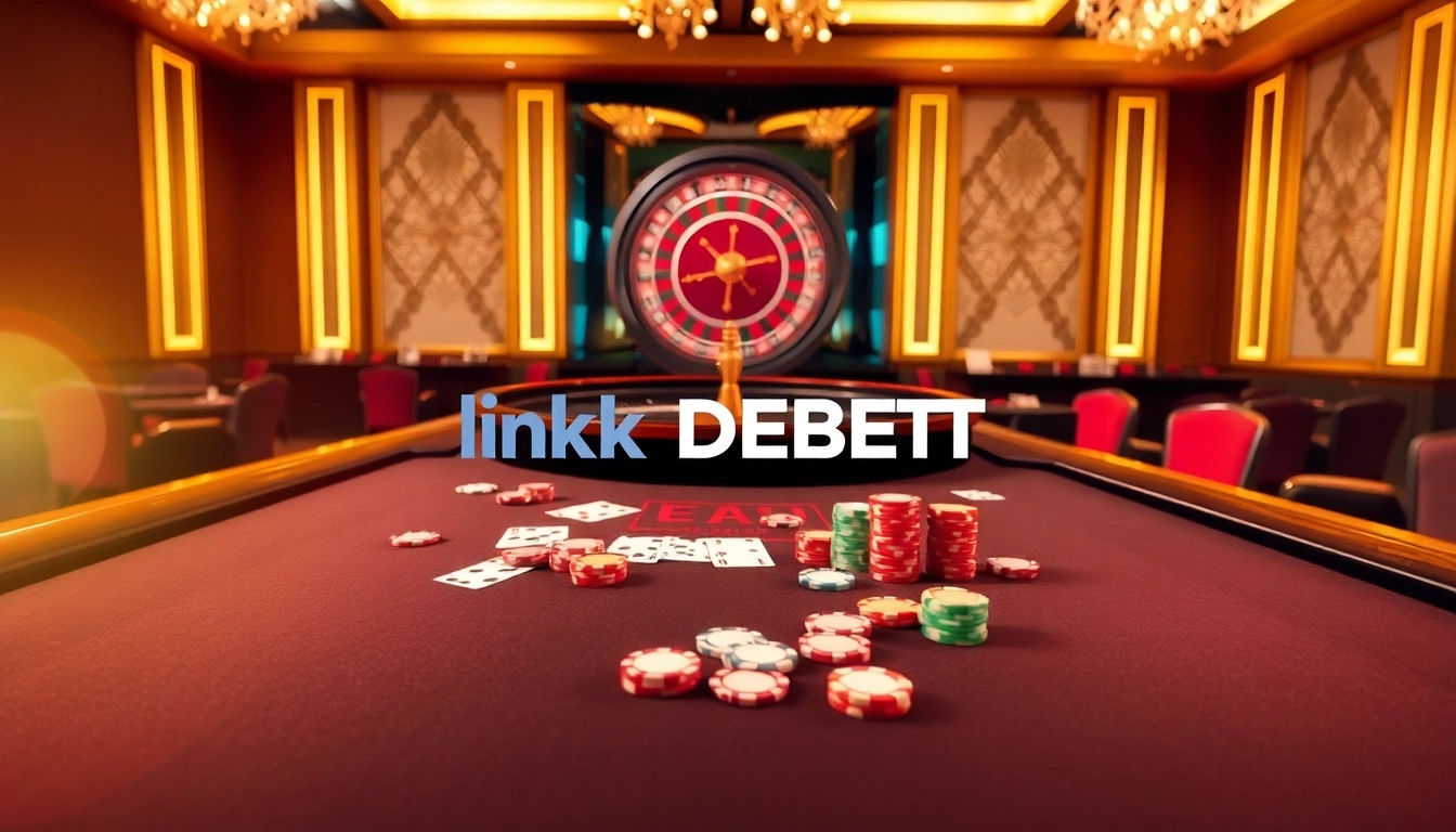 Exciting baccarat table scene highlighting link DEBET with colorful chips and elegant casino decor.