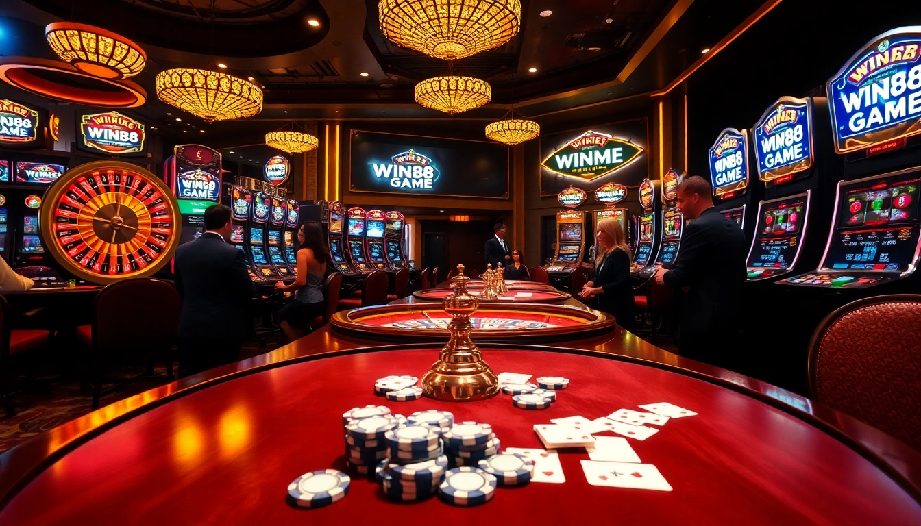 Experience the excitement of WIN88 GAME at a luxurious casino with slot machines and roulette.