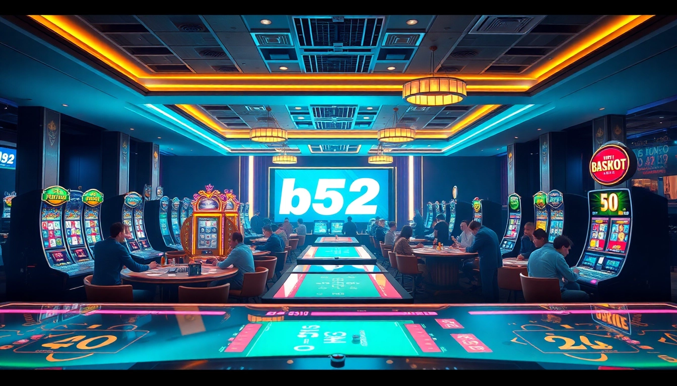 B52Club high-stakes online gaming environment featuring diverse players at vibrant tables.