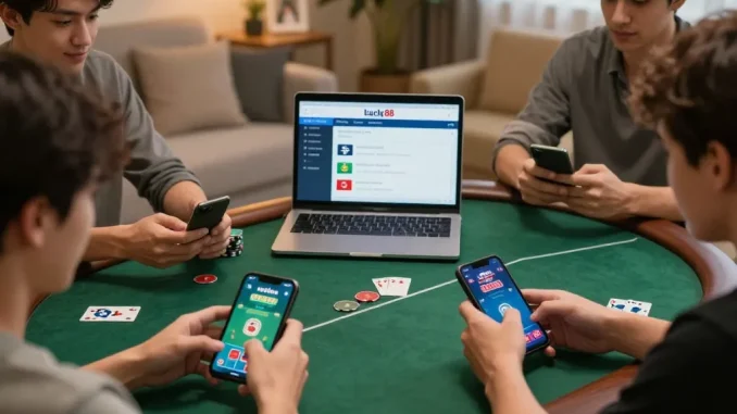 Participants enjoying a poker night utilizing lucky88 free chat for strategic gameplay assistance.