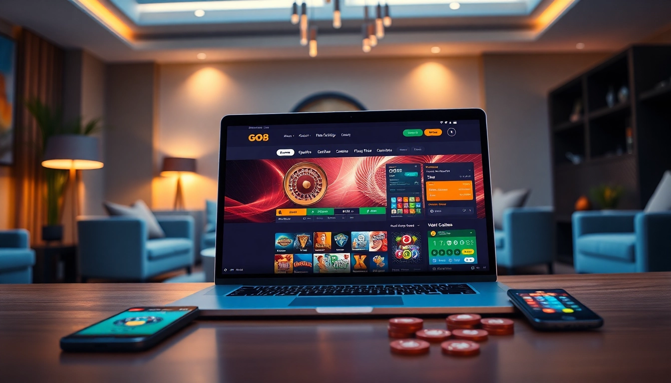 Experience the excitement of GO8 online gaming with a modern interface and vibrant graphics on a laptop screen.