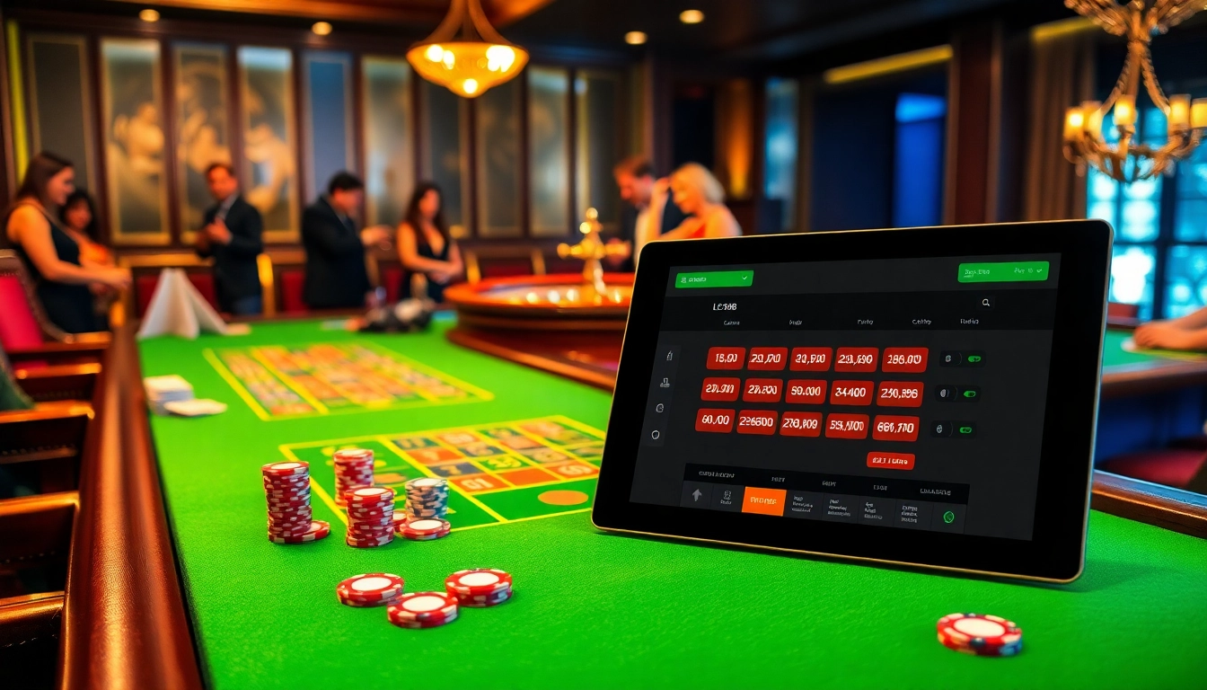 Experience high-stakes gaming at LC88, featuring vibrant casino tables, poker chips, and a dynamic betting interface.